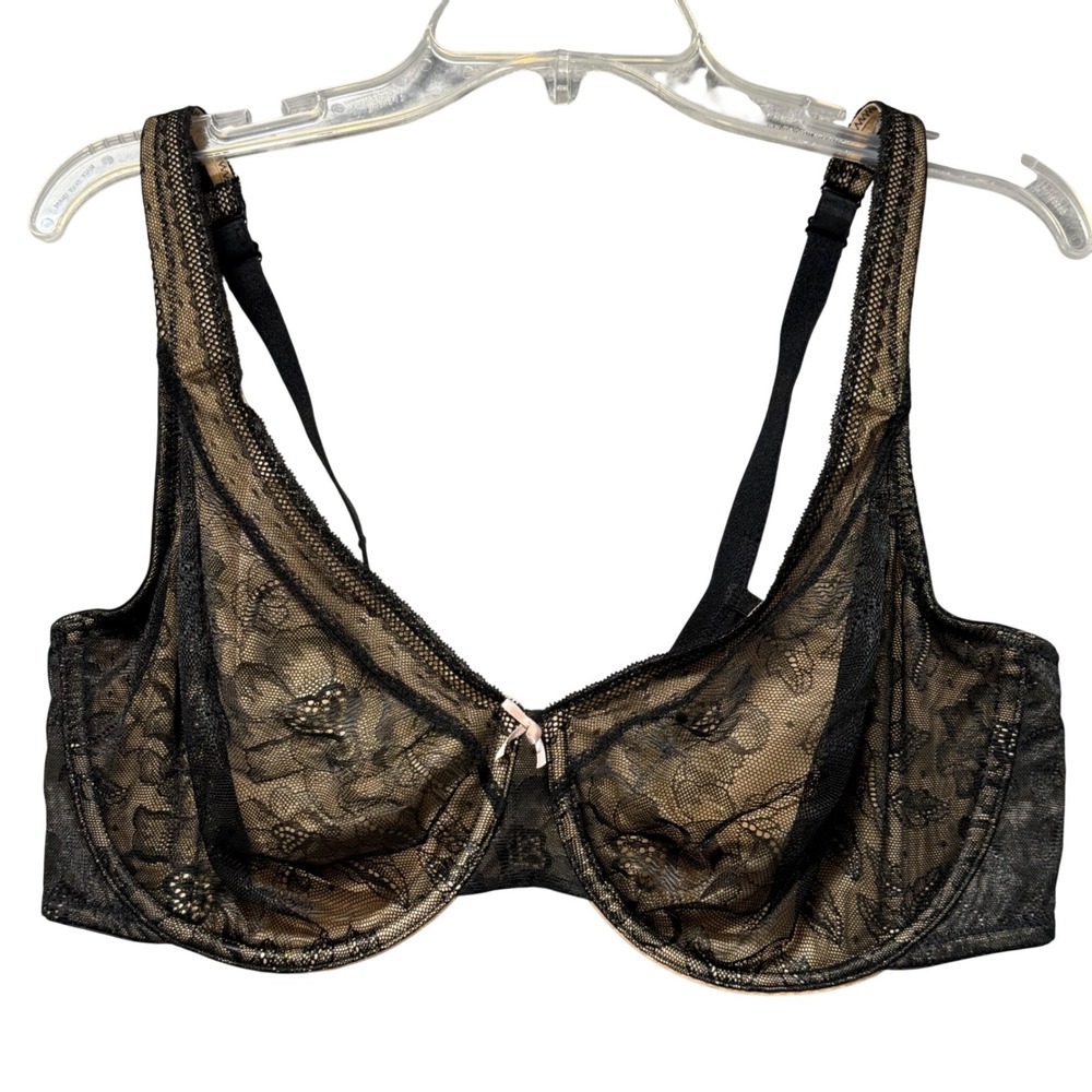 Cacique Womens Black Floral Lace Unlined Full Coverage Underwire Bra 40DD - Picture 1 of 16